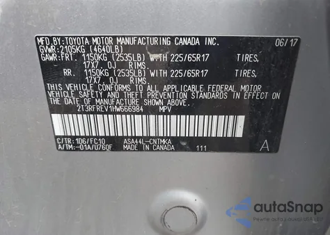 2017 Toyota Rav4 Xle из США, поврежденный, VIN 2T3RFREV1HW666984